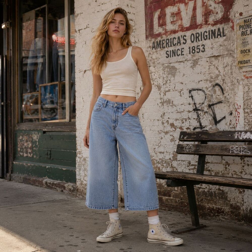 LEVIS Women's Jeans 94 Baggy Wide Leg 34X29 Light Wash Cotton Flare A5929-0001